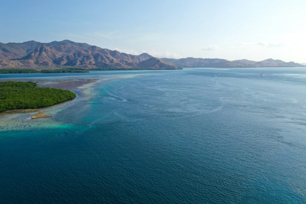 Ocean with Island and Mountain